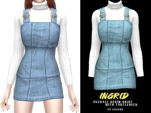 Alpha Ingrid Overall Denim Skirt with Turtleneck - The Sims 4 Custom Content