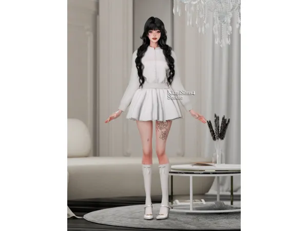 Alpha Skirt Bow calf socks Gold bow Mary Jane shoes by KkmiSims4 - The Sims 4 Custom Content