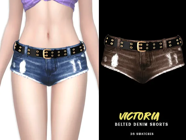 Alpha Victoria Belted Denim Shorts - The Sims 4 Custom Content