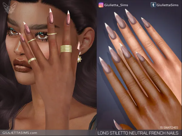 Alpha Long Stiletto French Tips Neutral Colors Nails - The Sims 4 Custom Content