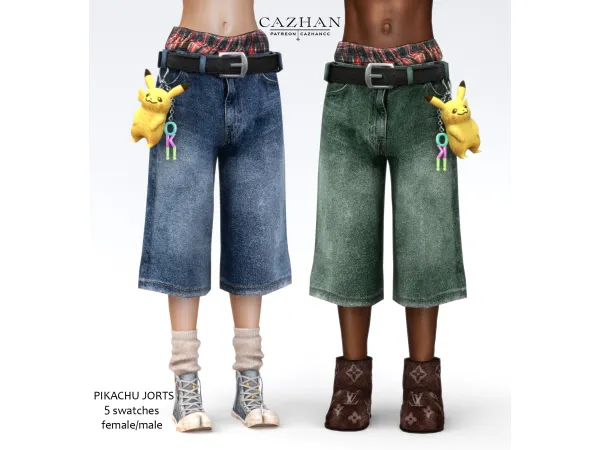 Alpha [PIKACHU JORTS] clothing by cazhancc - The Sims 4 Custom Content