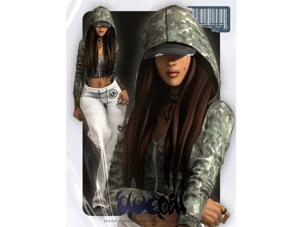 Alpha 250331 female hoodie with hood up by bluefeelingblue - The Sims 4 Custom Content