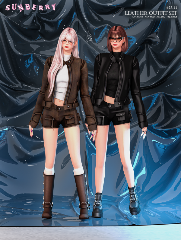 Alpha [SUNBERRY] 2511 Leather Outfit by simsfinds - The Sims 4 Custom Content