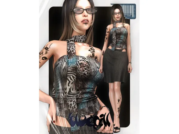 Alpha 250404 female scarf neck bustier by bluefeelingblue - The Sims 4 Custom Content