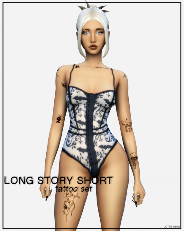 Mix Long Story Short Tattoo Set by lotuswhimcc - The Sims 4 Custom Content