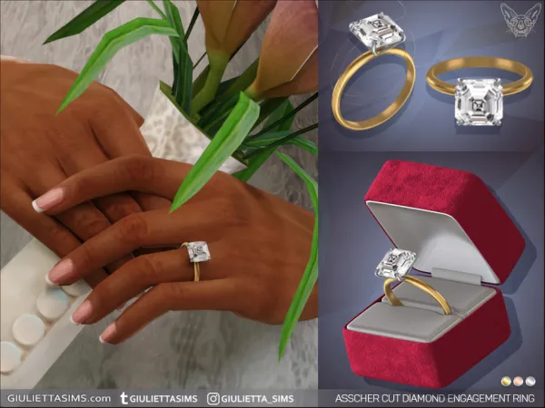 Alpha Asscher Cut Diamond Engagement Ring - The Sims 4 Custom Content