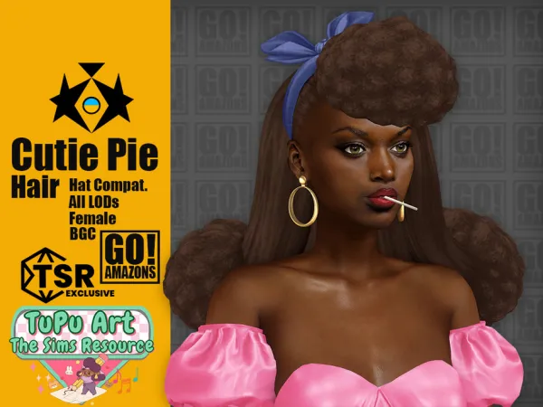 Maxis Match Cutie Pie Hair (TuPu Art Collab) by GoAmazons - The Sims 4 Custom Content