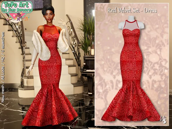 Alpha Red Velvet Set Dress by wisteriasims - The Sims 4 Custom Content