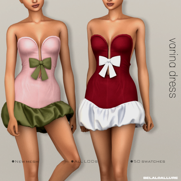 Alpha [Belaloallure] Varina bow mini dress by simsfinds - The Sims 4 Custom Content