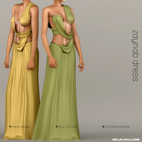 Alpha [Belaloallure] Zaynab draped corset dress by simsfinds - The Sims 4 Custom Content