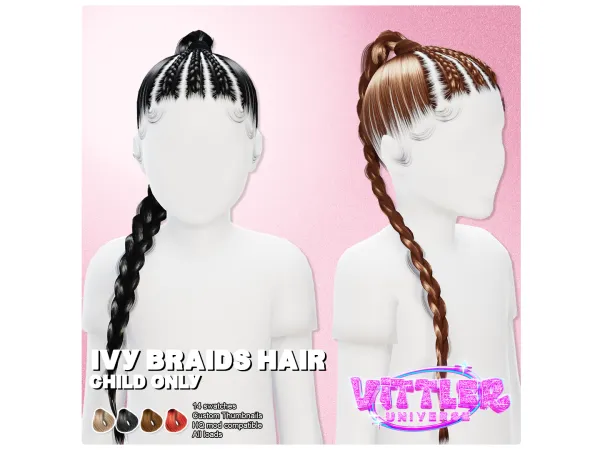 Alpha Ivy Braids Hair Child by VittlerUniverse - The Sims 4 Custom Content