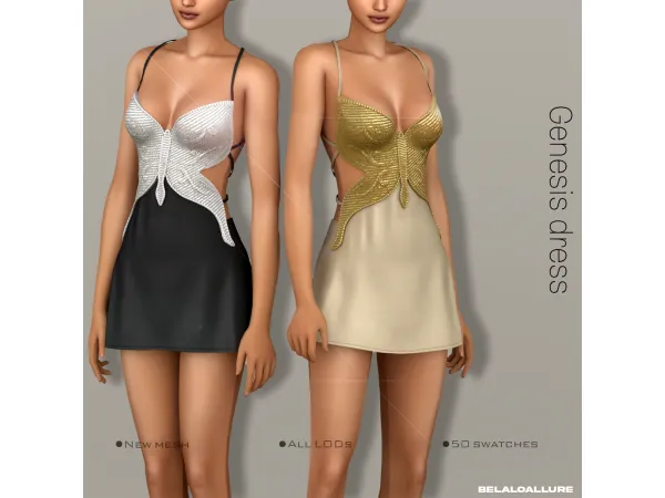 Alpha [Belaloallure] Genesis mini sequin dress - The Sims 4 Custom Content