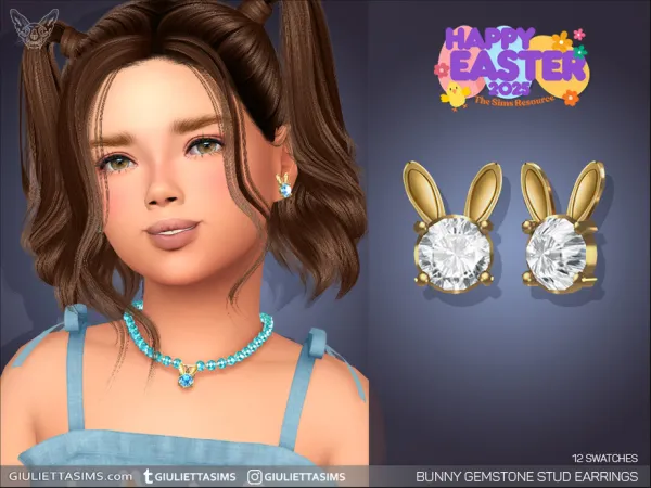 Alpha Bunny Gemstone Earrings For Kids - The Sims 4 custom content