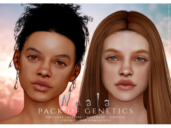 Alpha Nuala GENETICS EYELIDS NOSEMASK LIPSTICK - The Sims 4 Custom Content