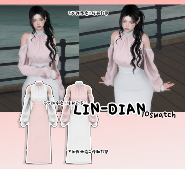 Maxis Match LIN DIAN women's off shoulder long dress by simsfinds - The Sims 4 Custom Content