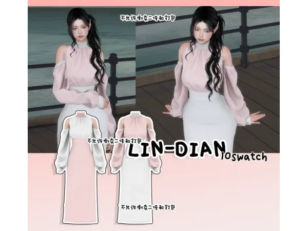 Maxis Match LIN DIAN women's off shoulder long dress - The Sims 4 Custom Content
