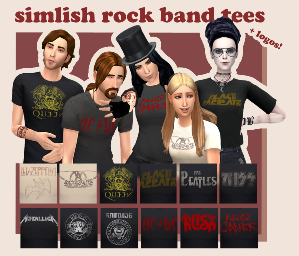 Maxis Match Simlish Rock Band Tees million sims by simsfinds - The Sims 4 Custom Content