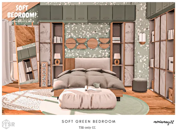 Mix Soft Green Bedroom by moniamay72 - The Sims 4 Custom Content