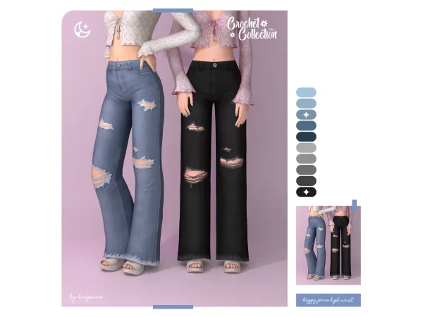 Maxis Match Baggy Jeans High Waist Crochet Collection III - The Sims 4 Custom Content