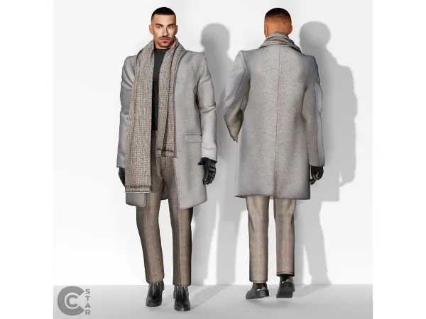 Alpha Trendy Suit with Long Coat Scarf and gloves cool_content_star - The Sims 4 Custom Content