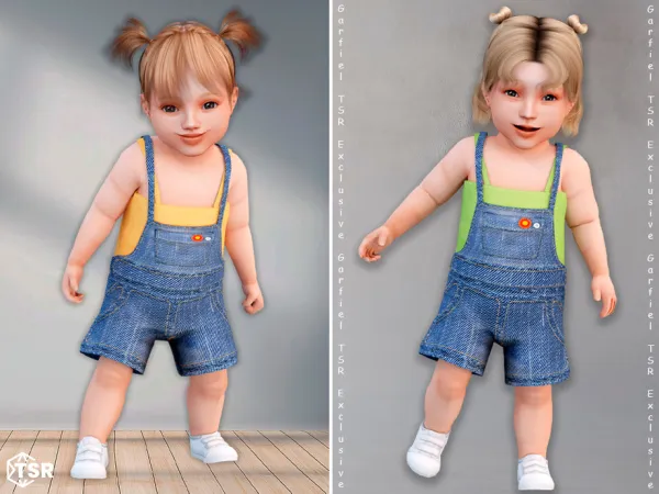 Alpha Lilia Denim infant overalls with tank top by Garfiel - The Sims 4 Custom Content