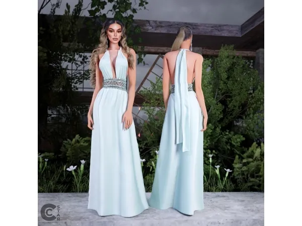 Alpha Halter Floor Length Dress cool_content_star - The Sims 4 Custom Content
