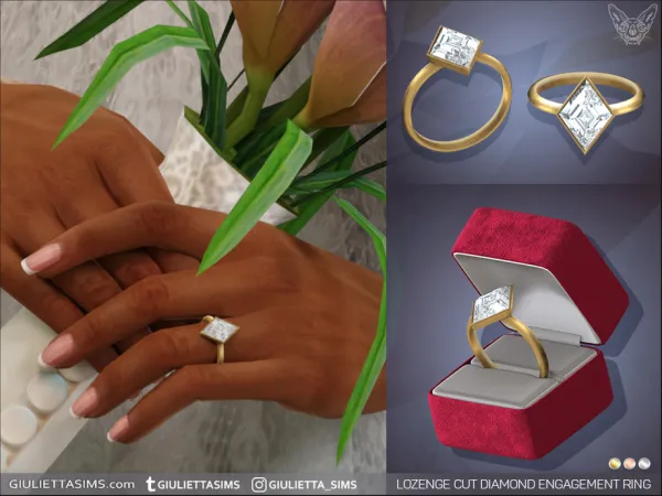 Alpha Lozenge Cut Diamond Bezel Setting Engagement Ring - The Sims 4 Custom Content