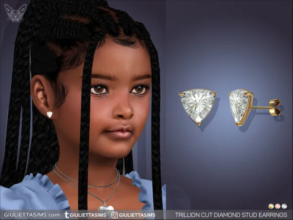 Alpha Trillion Cut Diamond Stud Earrings For Kids - The Sims 4 Custom Content