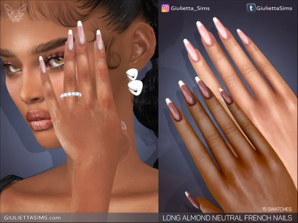 Alpha Long Almond French Tips Neutral Colors Nails - The Sims 4 Custom Content