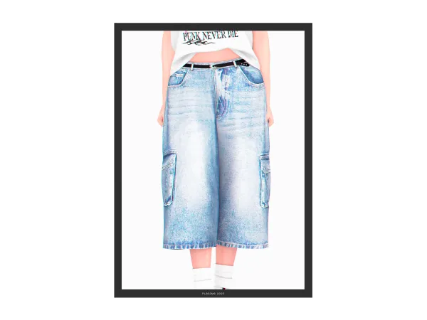 Alpha Hot y2k Denim Bermuda (with Belt) - The Sims 4 Custom Content