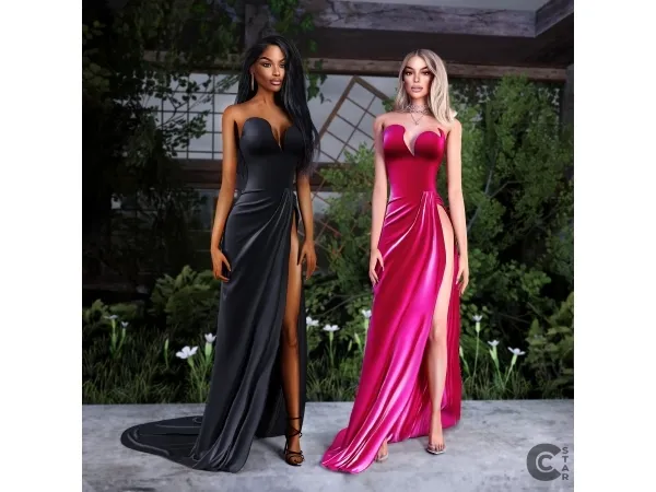 Alpha Flowing Thigh High Slit Dress cool_content_star - The Sims 4 Custom Content