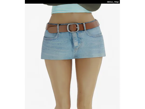 Alpha belted low rise mini denim skirt by delicious things - The Sims 4 Custom Content