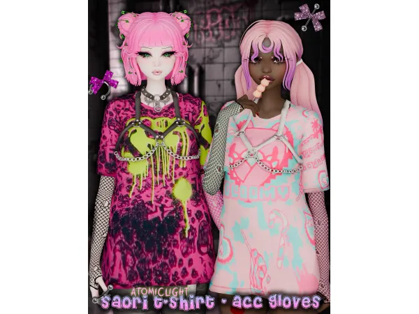 Maxis Match Saori T Shirt and accessory gloves by atomiclight - The Sims 4 Custom Content