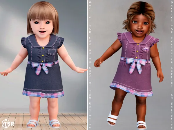 Daria - Infant denim dress with plaid bow by Garfiel