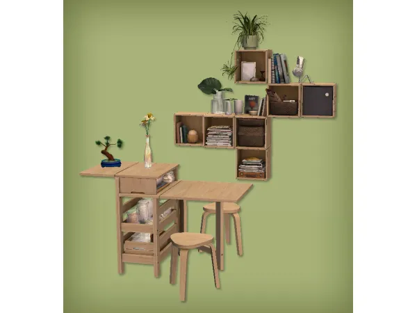 jacky93sims Scandinavian Home Bookshelf Table and Chair - The Sims 2 Custom Content