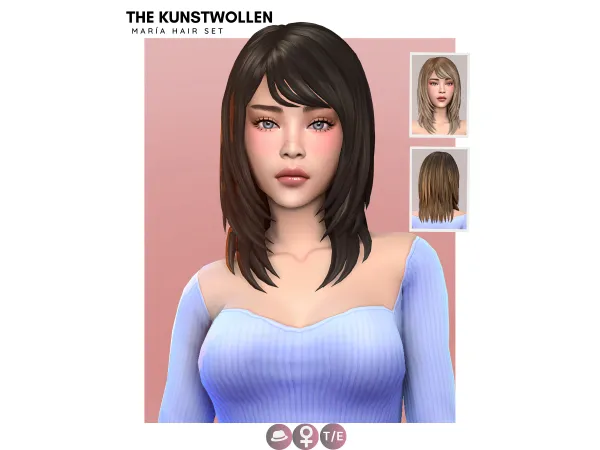 Maxis Match Maru00eda hair set by thekunstwollen - The Sims 4 Custom Content