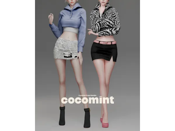 Alpha Layered Crop Hoodie by [cocomint] - The Sims 4 Custom Content