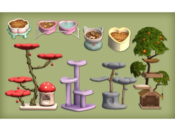 Heart & Flower Cat Pet Set  by jacky93sims