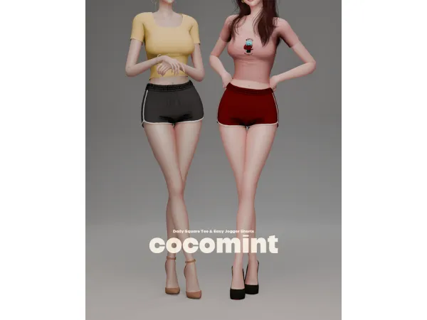 Alpha Daily Square Tee Easy Jogger Shorts by [cocomint] - The Sims 4 Custom Content