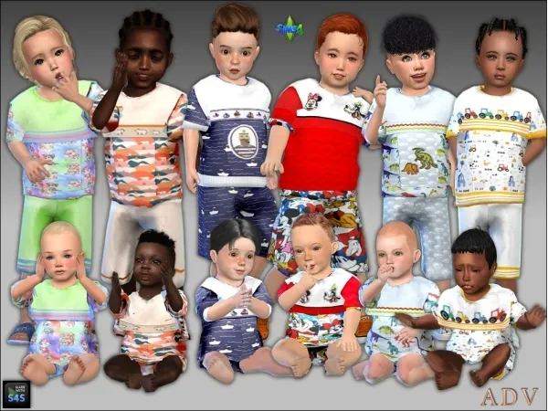 Mix Summer outfits for toddler and infant boys - The Sims 4 Custom Content