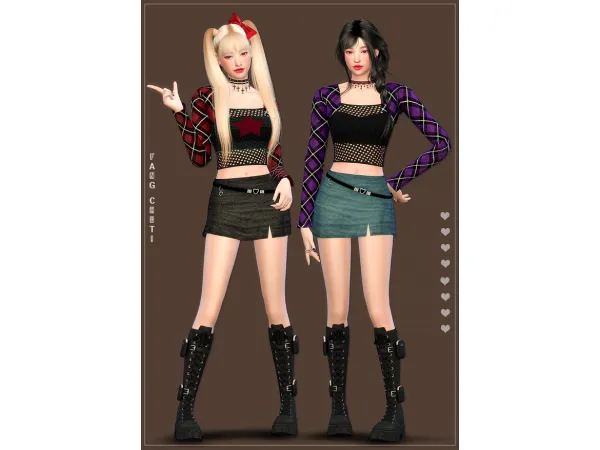 Alpha 'LIZ Rebel Heart' Outfits by (fangchuti) - The Sims 4 Custom Content
