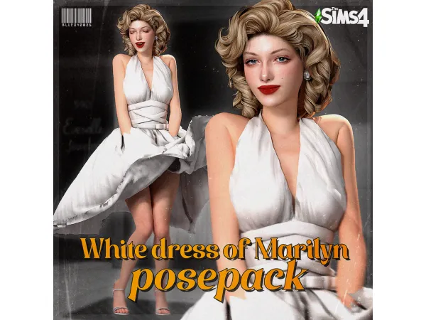 Alpha 250428 White dress of Marilyn posepack by Bluefeelingblue - The Sims 4 Custom Content