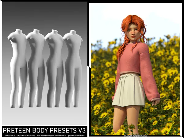 Alpha Preteen Body Presets V3 by simtographies - The Sims 4 custom content
