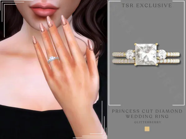 Alpha Princess Cut Diamond Wedding Ring by Glitterberryfly - The Sims 4 Custom Content