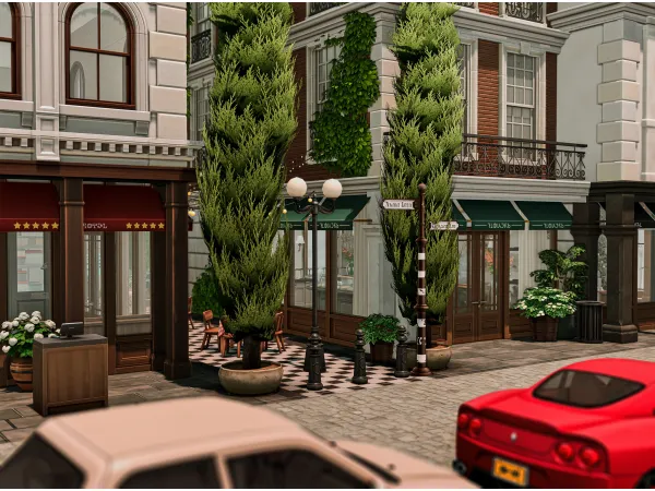 Maxis Match Crescent Row Shopping Strip [ Bridal Store Jewelry Store Restaurant ] by Rheya28 - The Sims 4 Custom Content
