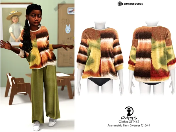Alpha Daph's Clothes SET462 Asymmetric Hem Sweater C1544 - The Sims 4 Custom Content