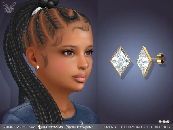 Alpha Lozenge Cut Diamond Stud Earrings For Kids - The Sims 4 Custom Content
