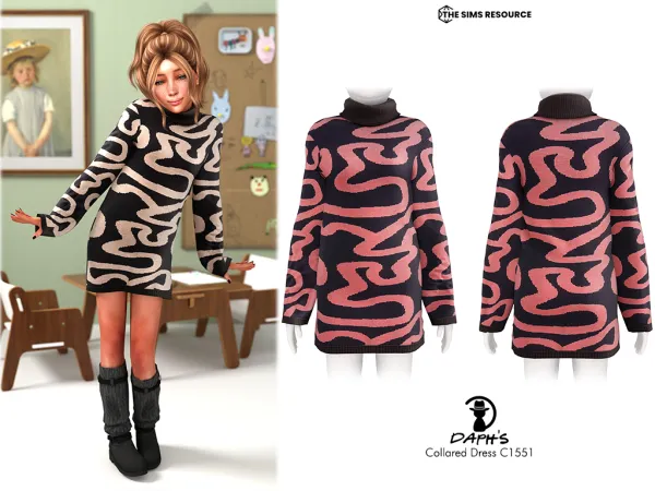 Alpha Daph's Collared Dress C1551 - The Sims 4 Custom Content