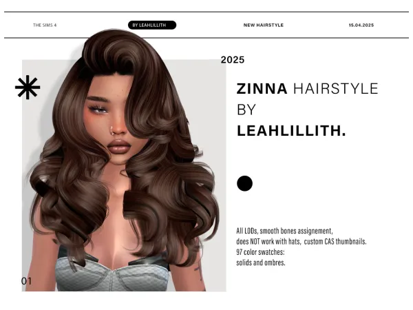 Alpha Zinna Hairstyle by leahlillith - The Sims 4 Custom Content