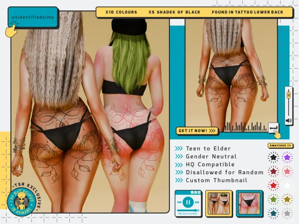 Mix No Surrender Tattoo TSR Exclusive - The Sims 4 Custom Content